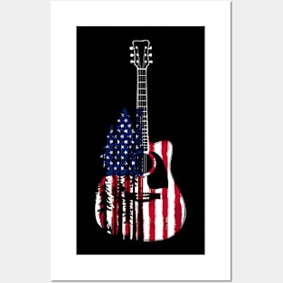 Guitar Lover USA flag Merica 4th july Guitar Tree Art Music Posters and Art